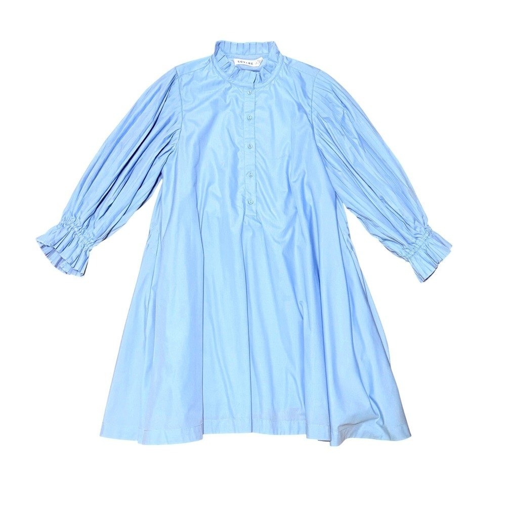 Sovere Focus Smock Mini Dress AU 8 US Small Blue Puff Sleeve Tie Waist